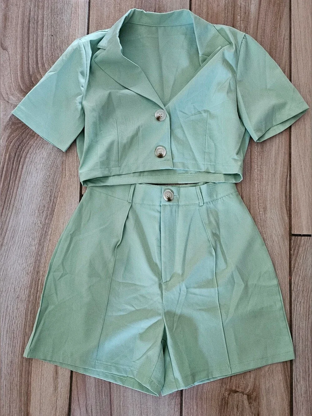 SHEIN Women 2Piece Mint Green Crop Blazer & High Waist Shorts Set SizeS.